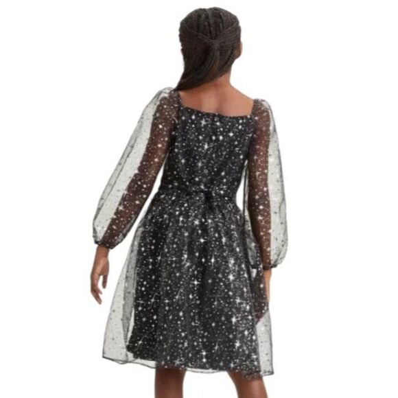 FAO Schwarz Girls Large 10/12 Black Long Sleeve Ruffle Tulle Tutu Dress Star NWT - Picture 2 of 5